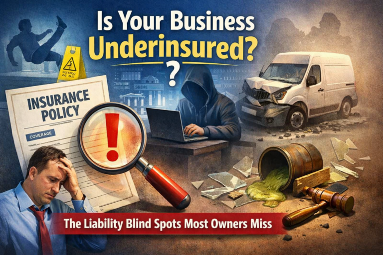 business underinsured risks, liability blind spots for business owners, commercial insurance gaps, cyber liability insurance for small business, professional liability insurance guide, employment practices liability insurance, business owners policy coverage gaps, product liability insurance 2026, commercial umbrella insurance, small business insurance mistakes